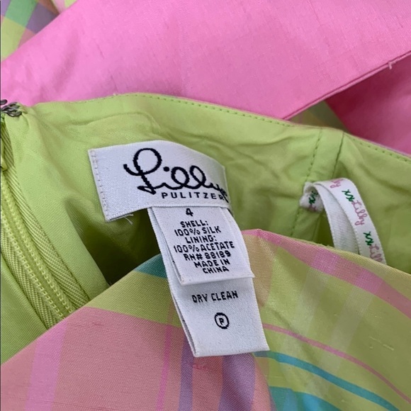 Lilly Pulitzer Sienna silk taffeta plaid strapless dress green pink fit flare 4 - Picture 4 of 4